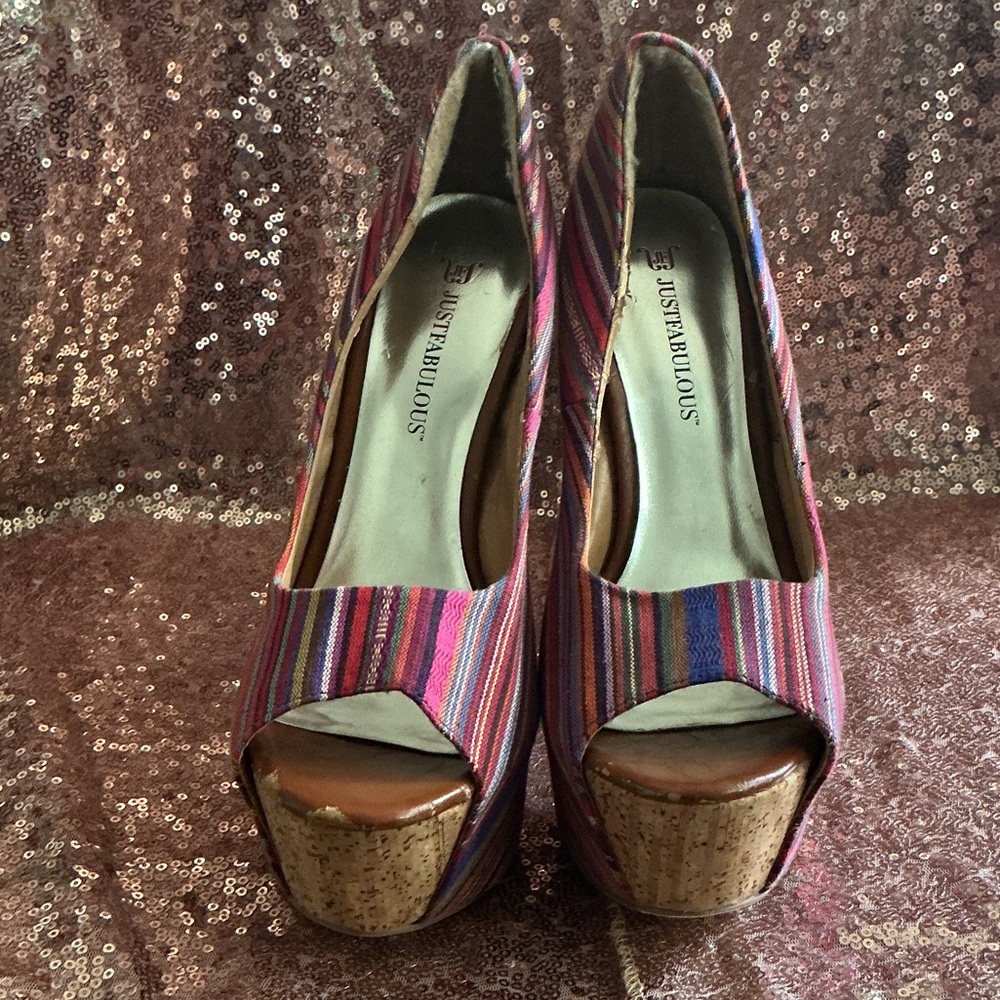 JustFab Multicolor Striped Platform Heels